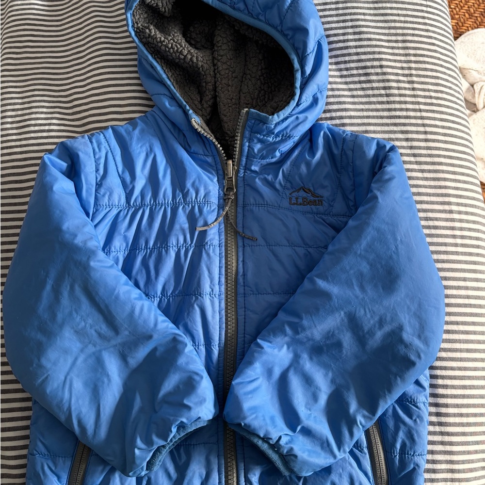 L.L. Bean Bright Blue Hooded Kids Puffer Jacket
